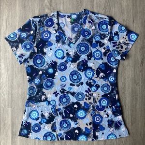 Blue Printed Scrub Top